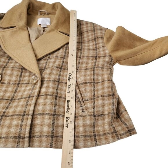 Rachel Parcell Coat Jacket XL‎ Brown Plaid Wool Blend Double Breasted - Picture 9 of 10
